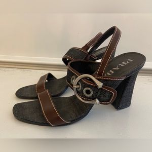 Prada Denim & Leather Sandals